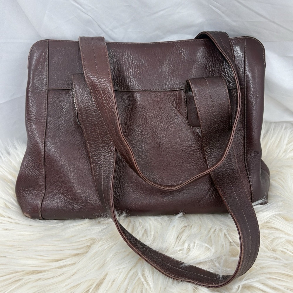 Vintage American Angel Shoulder Bag Burgundy Brown Genuine‎ Leather Multi Pocket